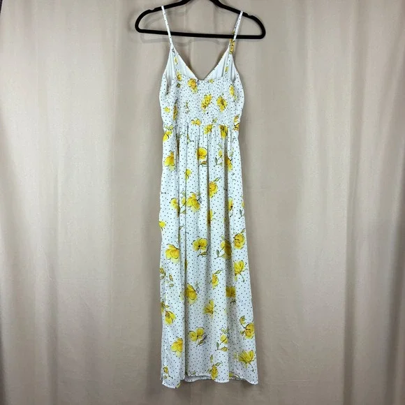 Abercrombie Fitch Yellow Floral Polka Dot Slip Maxi Smocked Boho S Y2K Coquette - Picture 8 of 12